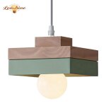 Lonshine suspension moderne carr� abat - jour en bois et m�tal vert e27 luminaire lustre chambre �clairage ...