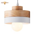 Lonshine suspension moderne rond lustre abat - jour en bois et m�tal blanc e27 luminaire �clairage de ...