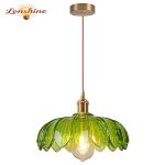 Lonshine suspension en verre vintage e27 luminiare abat - jour �25cm en verre vert r�tro lustre pour ...