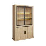 Lorenzo - argentier 4 portes avec leds aspect bois ch�ne clair finition frank