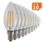 Lot de 10 ampoules flamme filament 4w eq. 42w culot e14 blanc chaud 3000k
