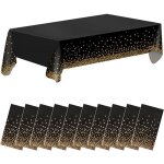Lot 10 nappes noires / or ? pois dor�s ? plastique jetable premium ? 1372�2743 cm ? mariage / no�l / ...