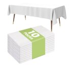 Lot de 10 nappes en plastique 137 x 274 cm environ jetables blanches id�ales pour les f�tes les pique ...