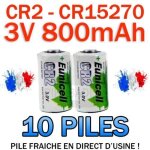 Lot de 10 pile accu batterie cr2 lithium (cr15270) 3v 800mah eunicell cr2 cr - 2