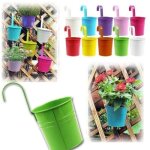 Lot de 10 pots de fleurs suspendus en métal fer - 10 couleurs - décoration balcon jardin maison Lot de 10 pots de fleurs suspendus en métal fer - 10 couleurs - décoration balcon jardin maison