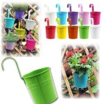Lot de 10 pots de fleurs suspendus en m�tal fer - 10 couleurs - d�coration balcon jardin maison