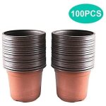 Lot de 100 pots en plastique pour semis et plant 10 cm - marron - 8 trous de drainage