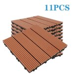 Lot de 11 dalles de terrasse en bois � 4 lattes patio jardin balcon. carrelage carr� 30 cm revetement ...