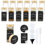 Lot de 12 bocaux � �pices carr�s 120 ml verre avec couvercles bois �tiquettes waterproof & passoires ...