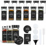 Lot de 12 bocaux � �pices en verre 120 ml avec couvercles noirs �tiquettes passoires entonnoir - organisateur ...
