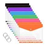 Lot de 12 pochettes extensibles a4 pour classeur en plastique transparent avec bouton - pression.