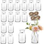 Lot de 15 mini vases en verre de 130 ml pour d�coration de table de mariage avec 2 x 8 m de ficelle de ...