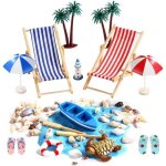 Lot de 15 miniatures de plage en r�sine bois et plastique - d�coration - accessoires inclus