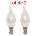 Lot de 2 ampoules led filament flamme coup de vent milky 4w e14 2700k blanc chaud Lot de 2 ampoules led filament flamme coup de vent milky 4w e14 2700k blanc chaud
