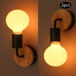 Lots de 2 appliques murales r�tro en bois lampe murale noir e27