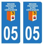 Lot 2 autocollants stickers plaque immatriculation voiture auto d�partement 05 hautes - alpes logo r�gion ...