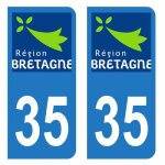 Lot 2 autocollants stickers plaque immatriculation voiture auto d�partement 35 ille - et - vilaine logo ...