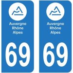 Lot 2 autocollants stickers plaque immatriculation voiture auto d�partement 69 rh�ne logo r�gion auvergne ...