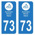 Lot 2 autocollants stickers plaque immatriculation voiture auto d�partement 73 savoie logo r�gion auvergne ...