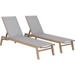 Lot de 2 bains de soleil en aluminium imitation bois elysia - gris clair