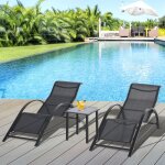 Lot de 2 bains de soleil chaise longue design contemporain table basse plateau verre tremp� m�tal �poxy ...