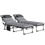 Lot de 2 bain de soleil - chaise longue jardin - outsunny - matelas 9cm pliable dossier 5 positions - ...