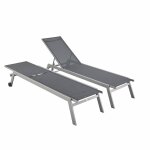 Lot de 2 bains de soleil elsa en aluminium gris et textilne gris fonc. transats multi positions avec ...