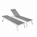 Lot de 2 bains de soleil elsa en aluminium blanc et textilne gris. transats multi positions avec roulettes ...