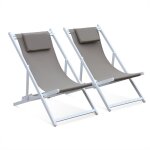Lot de 2 bains de soleil - gaia taupe - en aluminium blanc et textilene taupe avec coussin repose t�te. ...