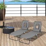 Lot de 2 bains de soleil pliable transat inclinable 4 positions chaise longue de lecture 3 coussins fournis ...