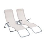 Lot de 2 bains de soleil pliants - levito taupe - transats textil�ne 2 positions. chaises longues