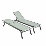 Lot de 2 bains de soleil elsa en aluminium gris anthracite et textilne vert de gris. transats multi ...