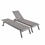 Lot de 2 bains de soleil elsa en aluminium gris anthracite et textilne gris taupe. transats multi positions ...