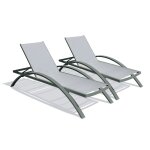 Lot de 2 bains de soleil en toile plastifi�ee et aluminium - kaki