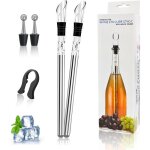 Lot de 2 b�tons de refroidissement � vin en acier inoxydable avec 2 tiges + 2 becs verseurs + 2 bouchons ...