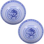 Lot de 2 bols ramen porcelaine ? bleu / blanc 800 ml pour soupe riz c�r�ales dessert label