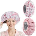 Lot de 2 bonnets chauffants pour masques capillaires - imprim� floral rose - convient pour la coloration ...