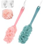 Lot de 2 brosses � dos - �ponge de douche - long manche 42 cm - douceur - couleur rose / bleu