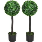 Lot de 2 buis artificiels topiaires artificielles en forme de boule dim.  20 x 60h cm pots inclus 20x20x60cm ...