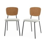 Lot de 2 chaises assise bouclette textur�e blanche. dossier bois de peuplier courb�. pieds en m�tal noir ...