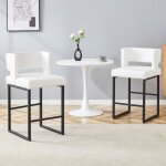 Lot de 2 chaises de bar 914 cm style nordique assise carr�e rembourr�e pieds m�tal noir pu blanc