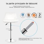 Lot de 2 chaises de bar dossier rembourr� pivotantes et r�glables en hauteur blanc(59 cm - 79 cm)