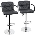 Lot de 2 chaises de bar - gris - avec bras - tabourets rotative - hauteur rglable 55 - 75cm