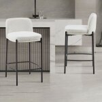 Lot de 2 chaises de bar h65 cm en tissu bouclette blanc - elsa