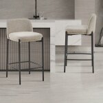 Lot de 2 chaises de bar h65 cm en tissu bouclette sable - elsa