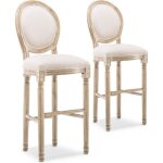 Lot de 2 chaises de bar médaillon louis xvi tissu beige Lot de 2 chaises de bar médaillon louis xvi tissu beige