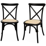 Lot de 2 chaises de bistrot en bois dhévéa noir. vintage. assise en rotin. empilables Lot de 2 chaises de bistrot en bois dhévéa noir. vintage. assise en rotin. empilables