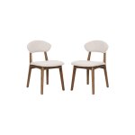 Lot de 2 chaises en bois caoutchouc coloris noyer assise rembourr�e en tissu pour salle � manger