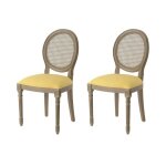 Lot de 2 chaises en bois naturel et tissu jaune - medaillon