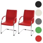 Lot de 2 chaises de confrence samara - similicuir rouge - accoudoirs galbs - monture chrome